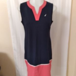 Nautica Women's Color Block Knit Sleeveless A Line Dress Small Blue Pink